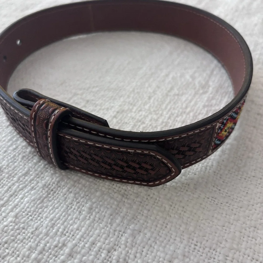 Nocona‎ Children Kids Size 20 Belt Brown Leather Blue Red Yellow Aztec Rodeo EUC